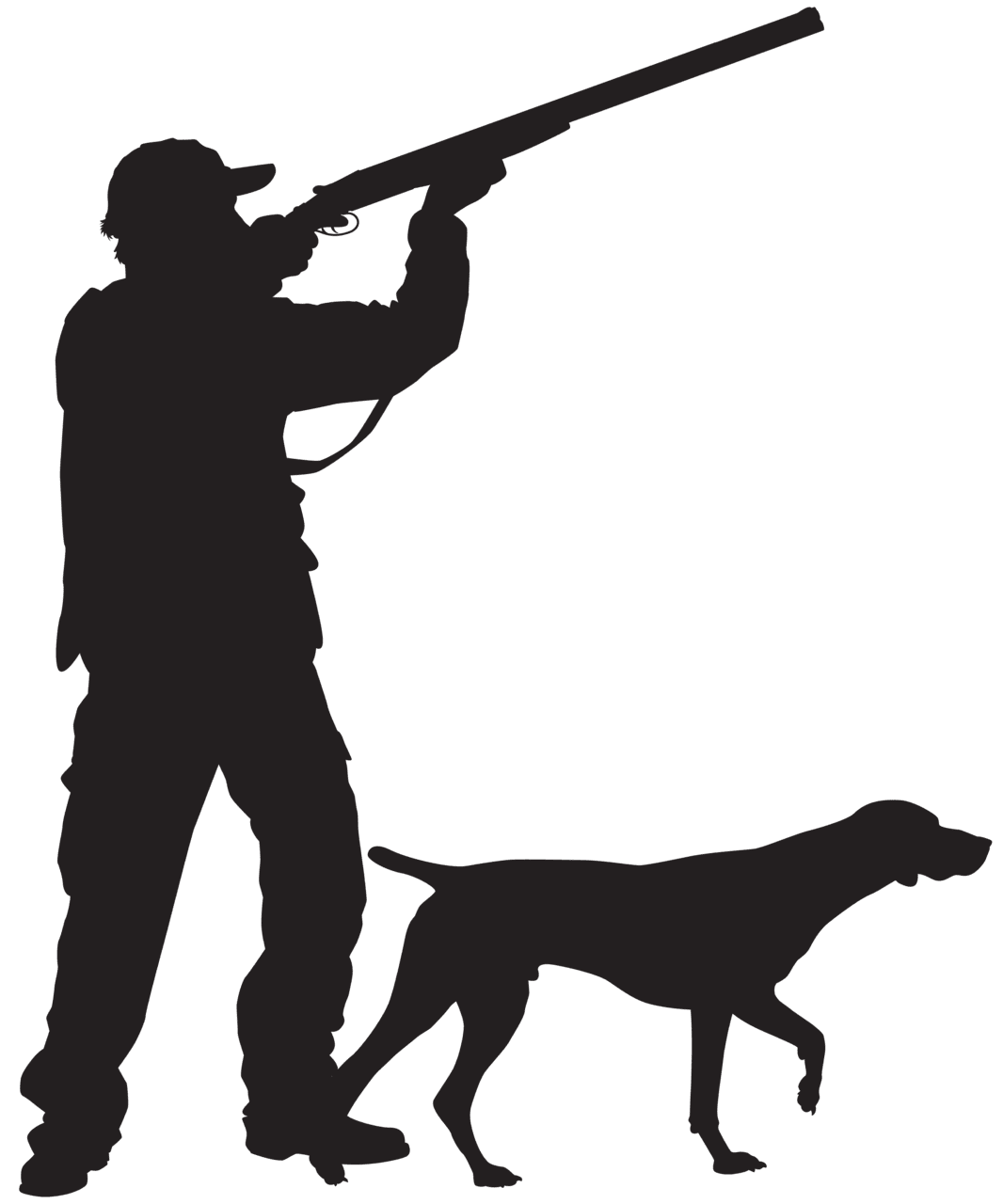 Canine hunter with dog silhouette clipart image