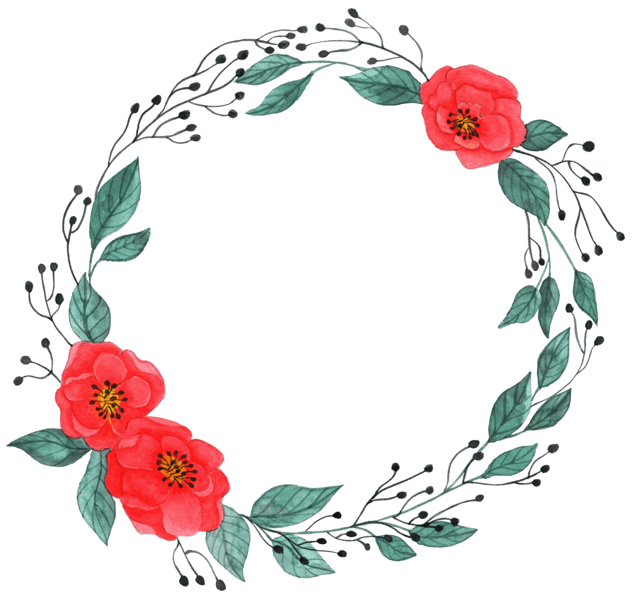 Red and turquoise watercolor wreath clipart logo