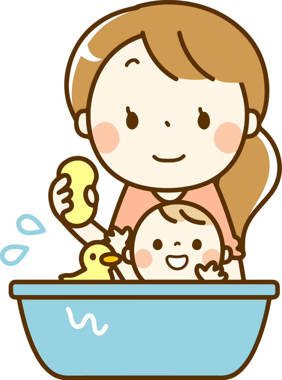 Rachel mother is giving baby bath vector clipart images
