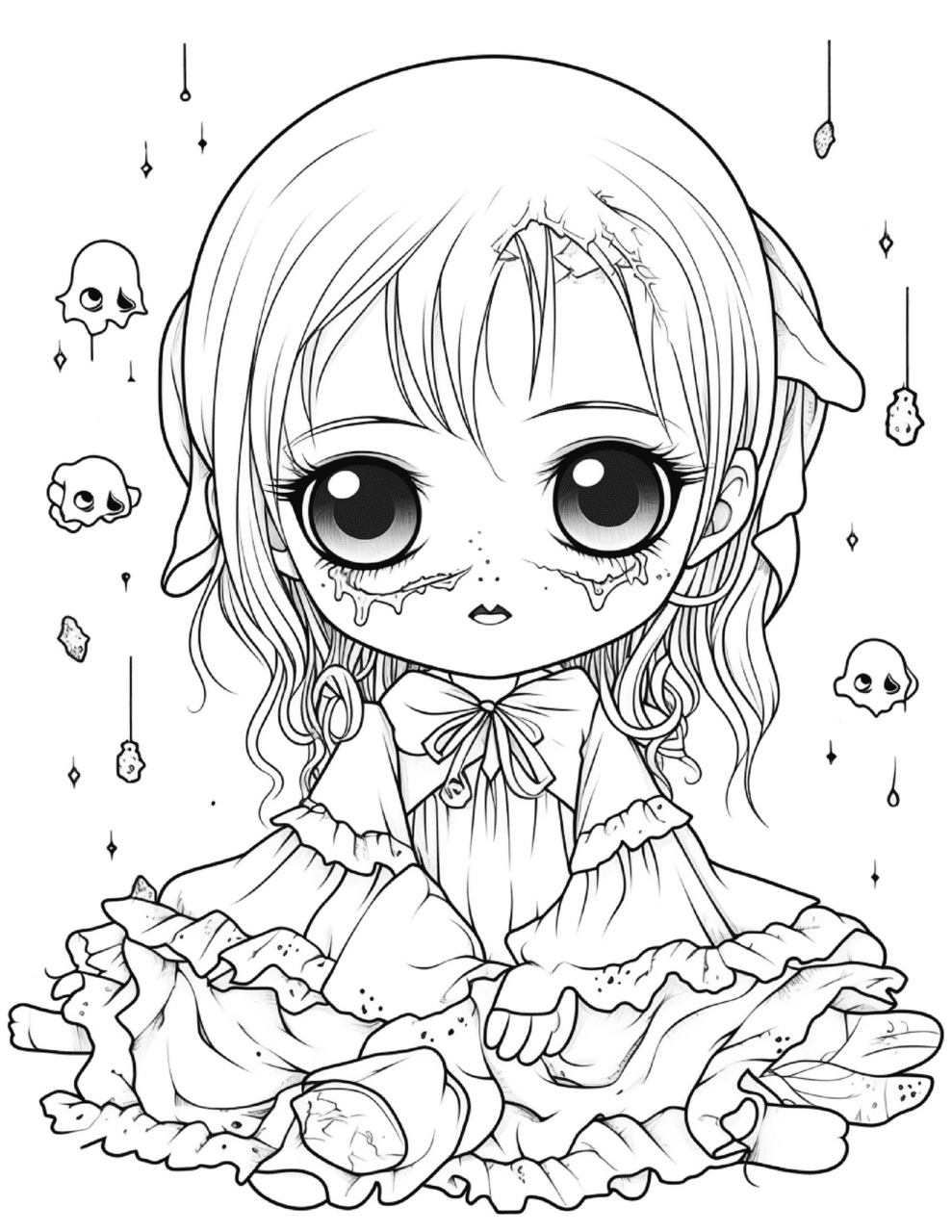 Creepy cute kawaii coloring pages for kids printable clipart clip art