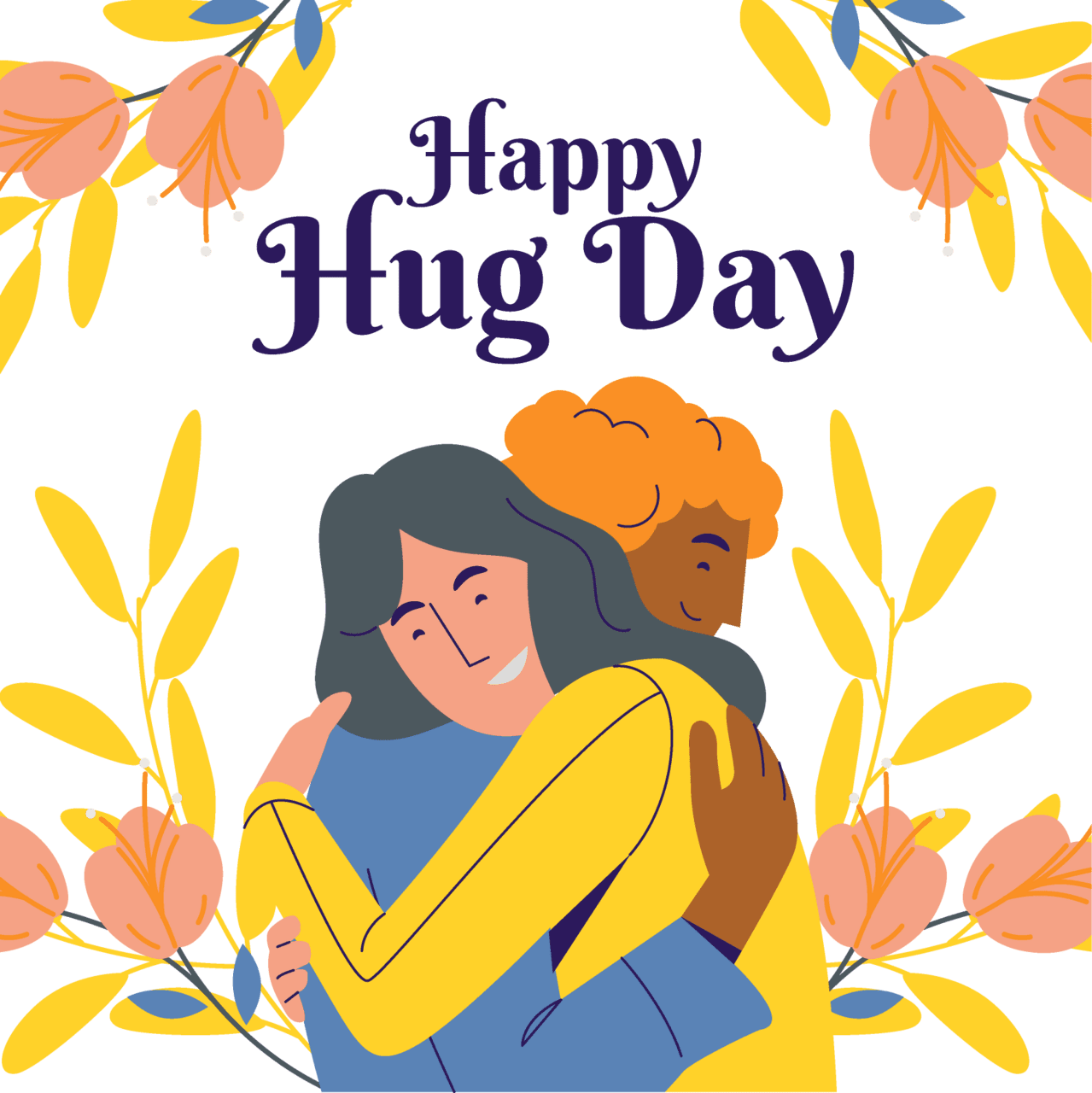 Hug day couple hand drawn image clipart