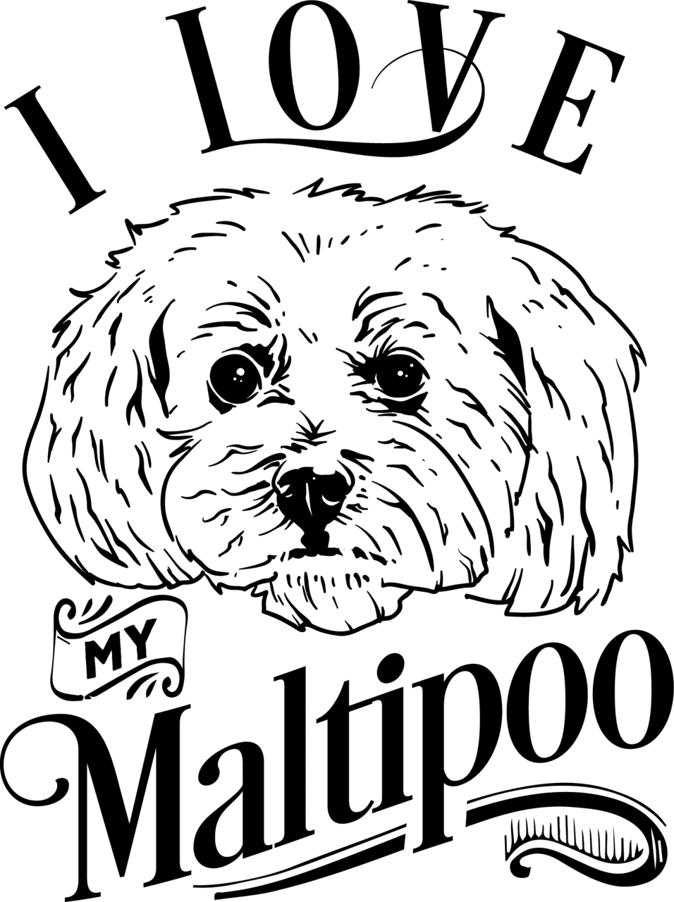 Dog black and white love my maltipoo clipart vector