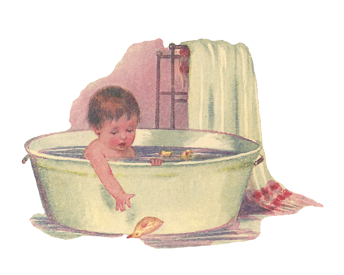 Baby clipart taking bath in vintage tub with rubber ducky picture