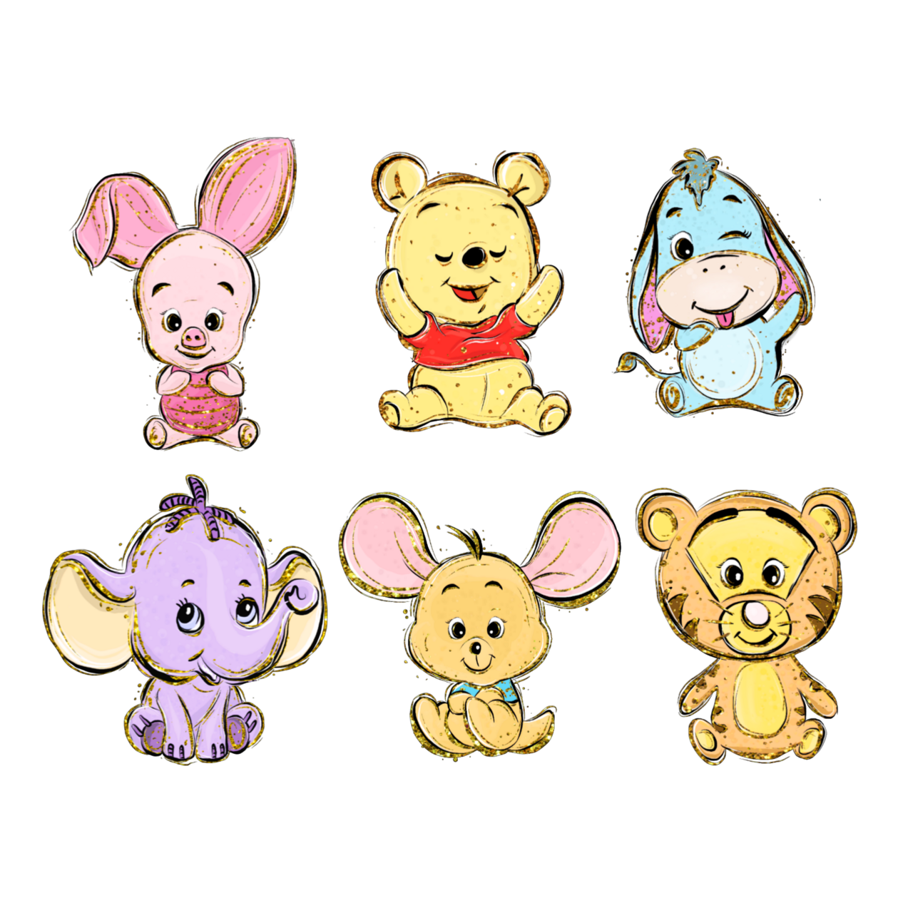 Winnie the pooh watercolor glittery sticker by oliviayeargin clipart vector