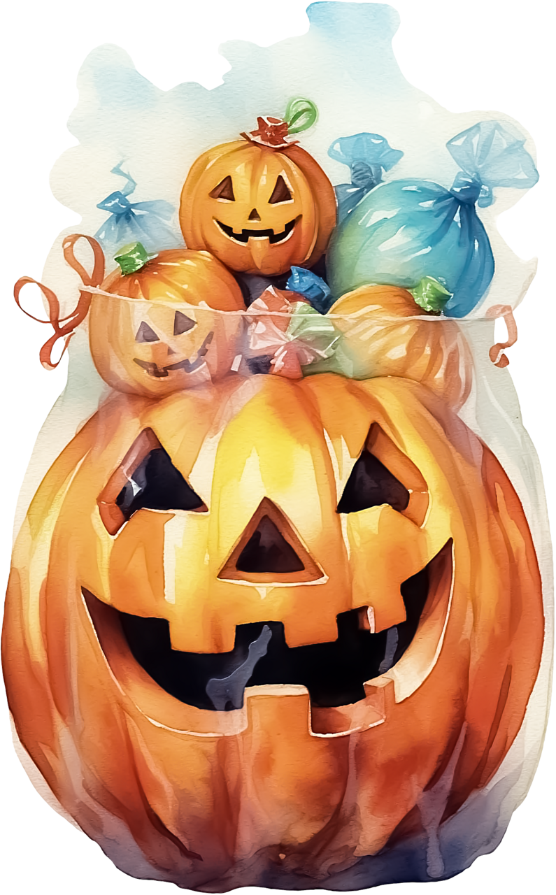 Watercolor halloween pumpkin sweets basket clipart vector
