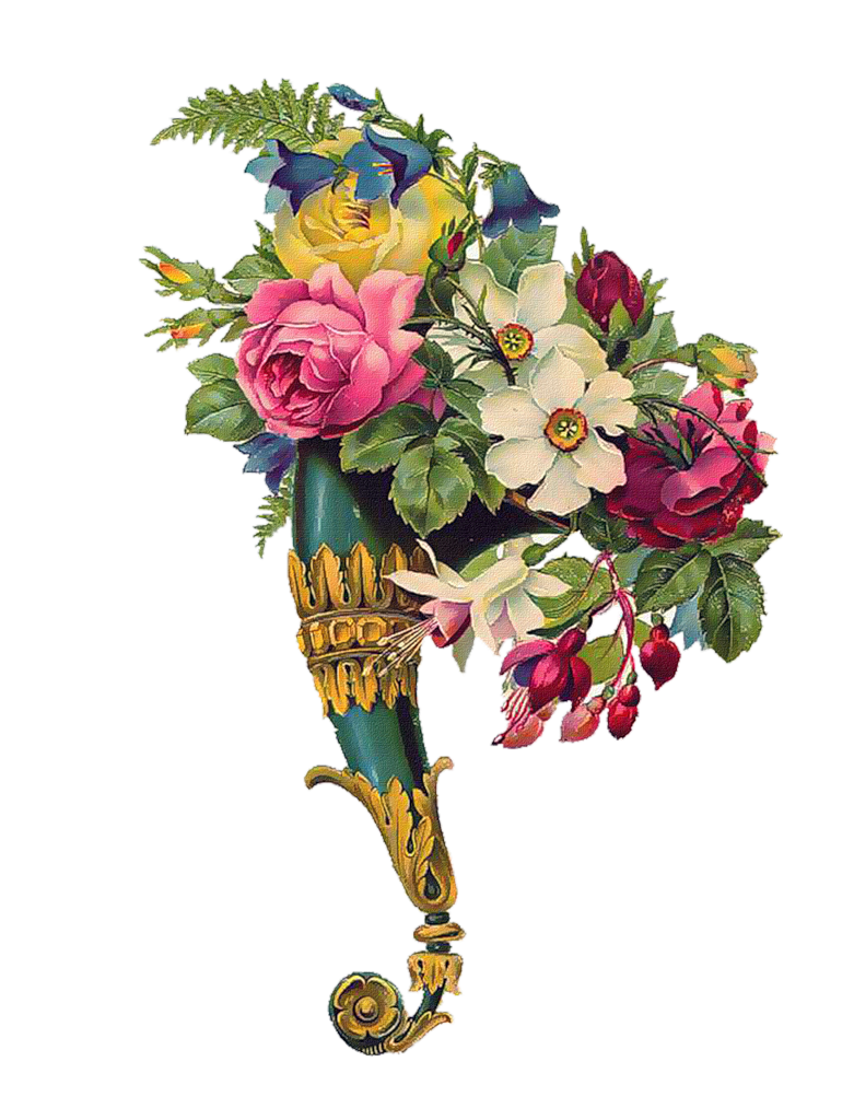 Llhorn mit blumen cornucopia with flowers corne abondance avec des fleurs clipart picture