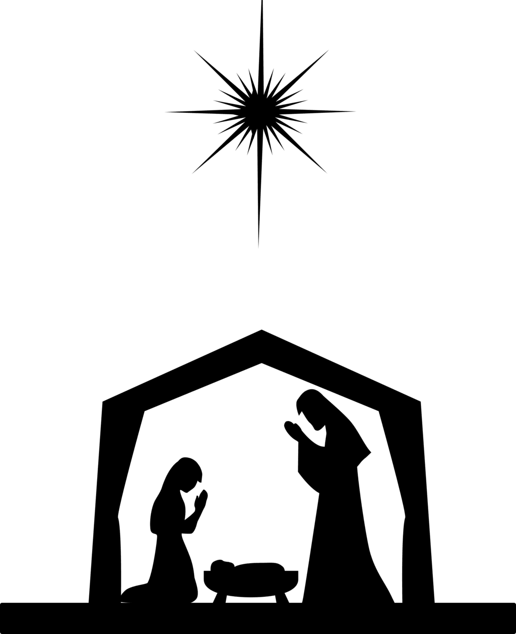 Christmas black and white nativity silhouette clipart vector