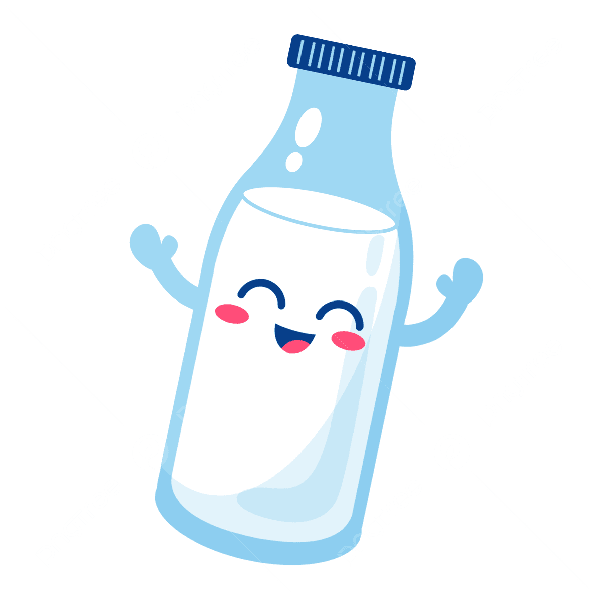 Glass milk bottle image with smiling face flat pattern all natural drink for clipart