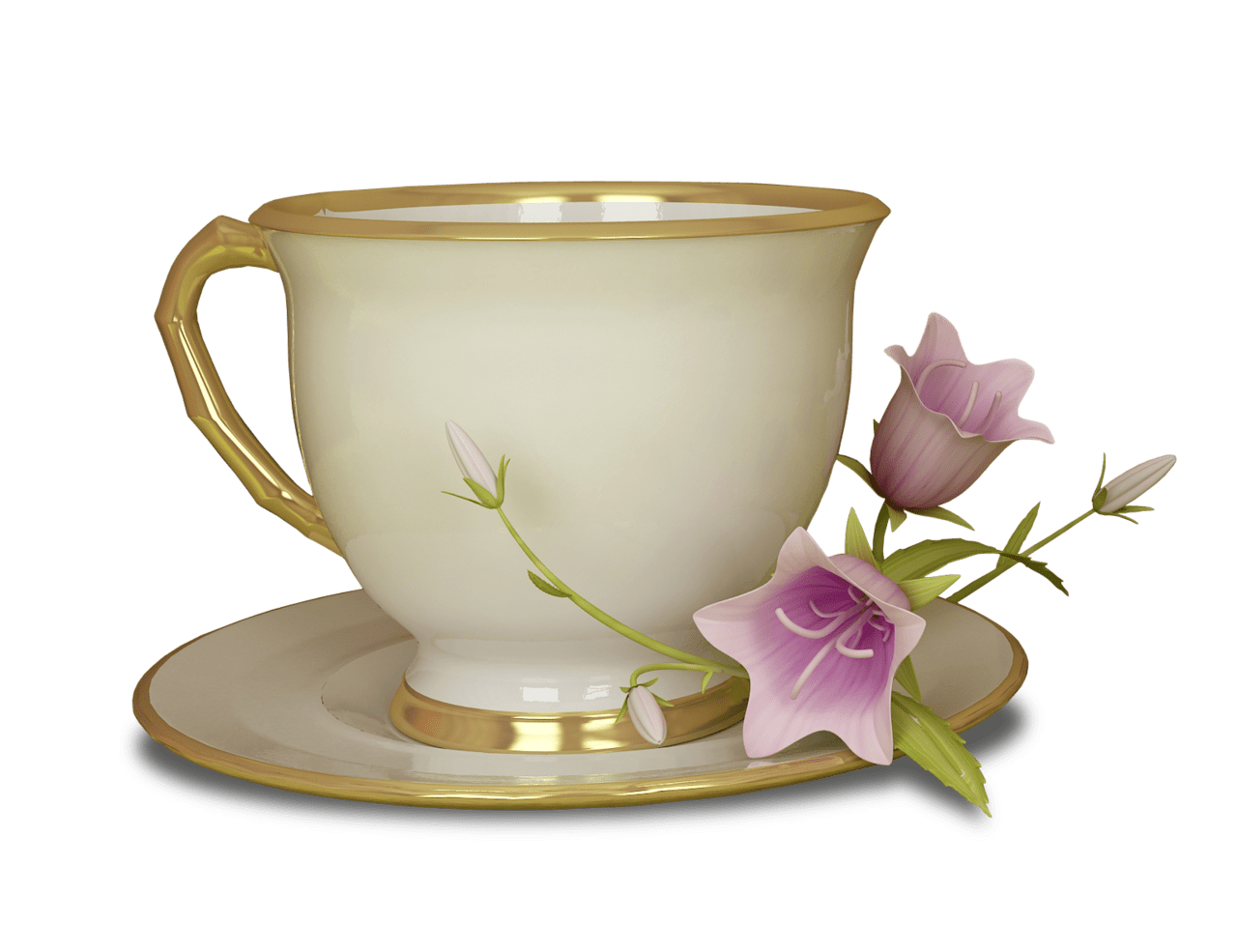 Cream and gold tea cup with flower large clipart free