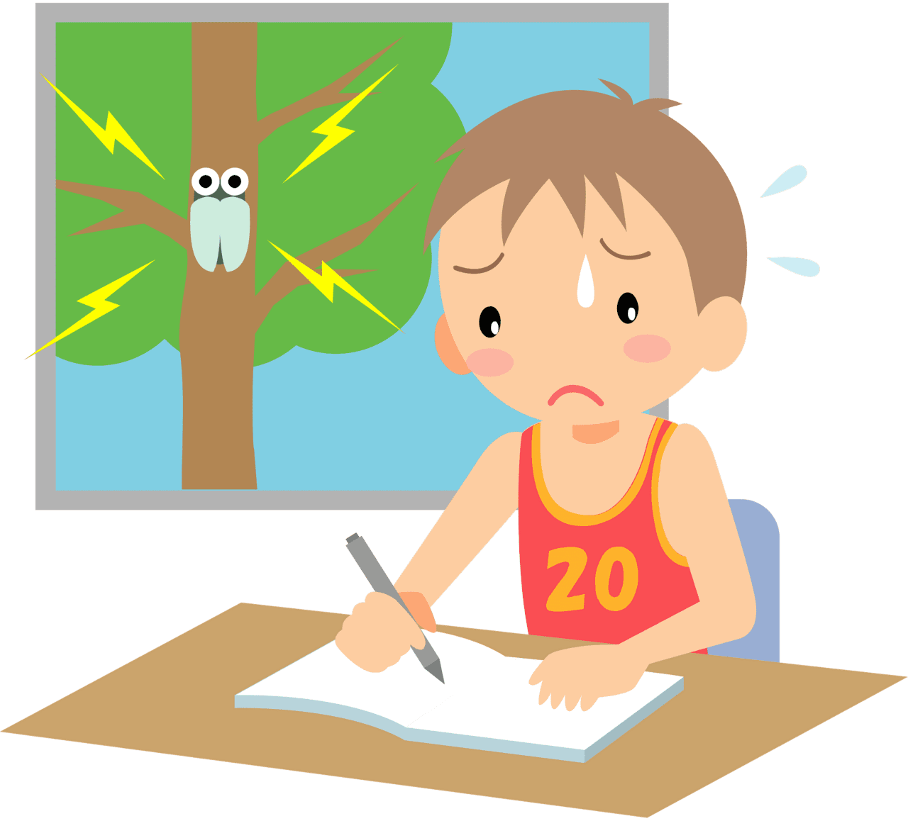 Boy is doing homework in summer vector clipart images