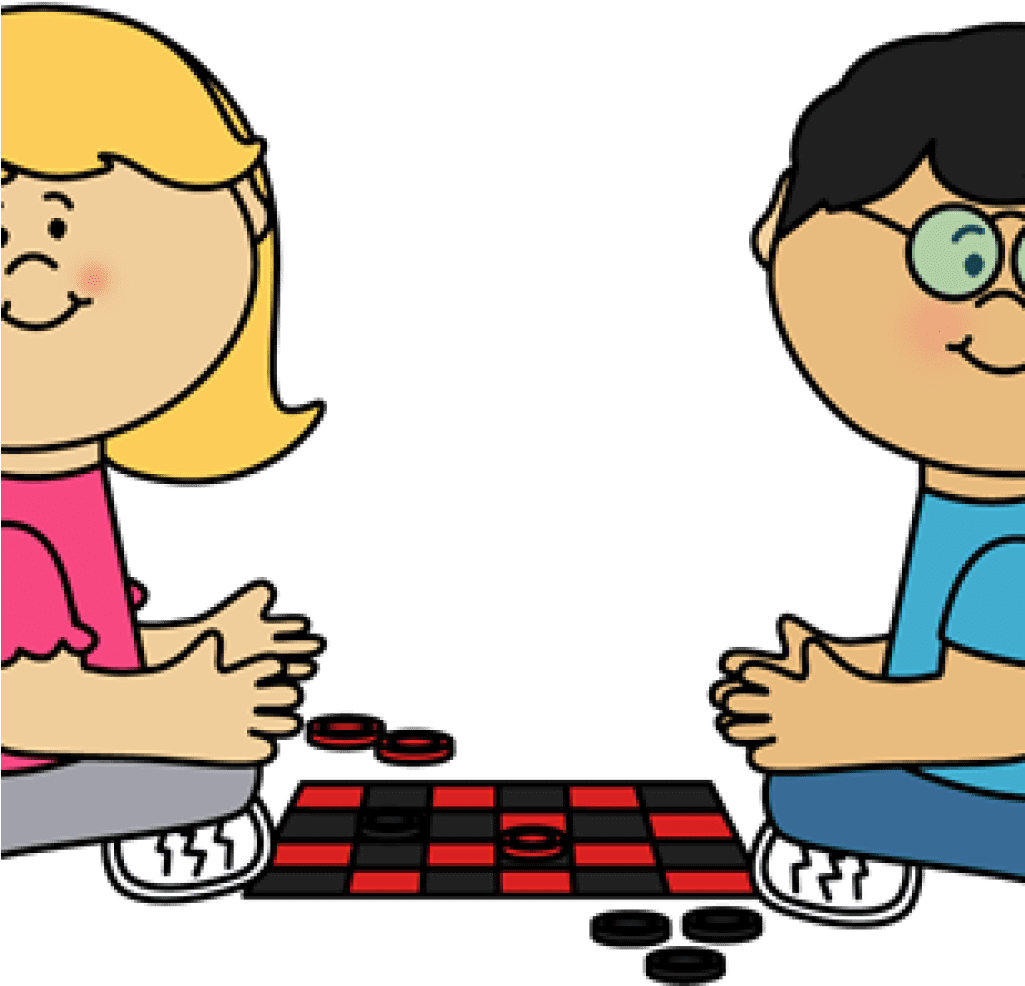 Kids playing clipart checkers board game vector