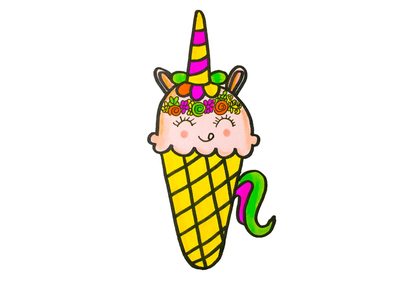 Ice cream cone how to draw cute unicorn easy step by clipart vector