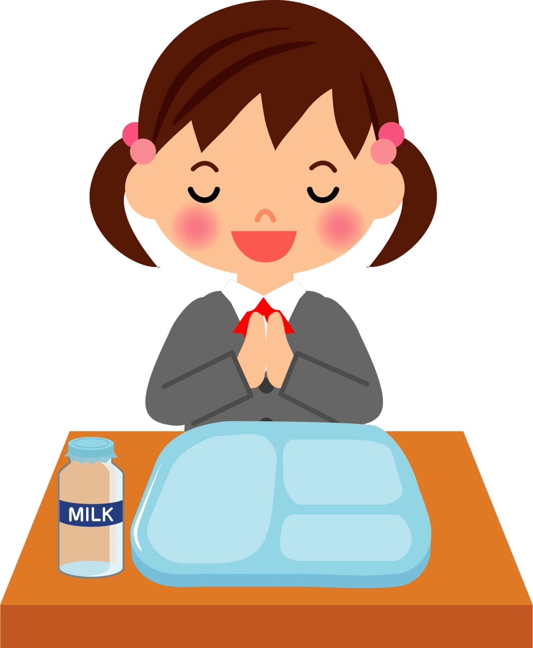 Prayer schoolgirl praying before meal vector clipart images