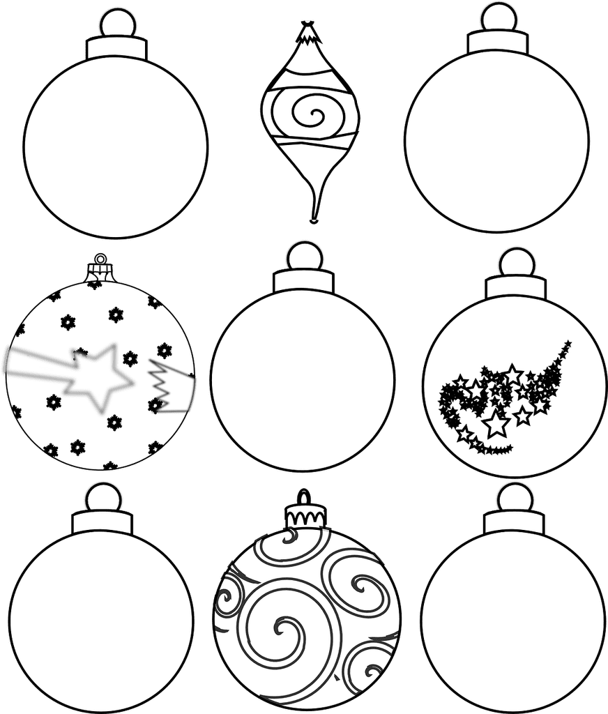 Christmas black and white pr table bauble colour pages clipart transparent