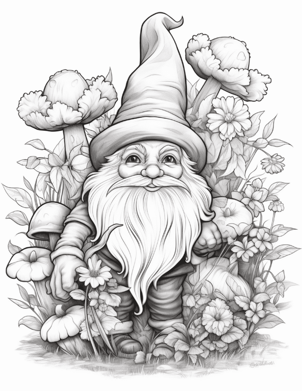 Cute gnomes coloring pages for adults clipart clip art