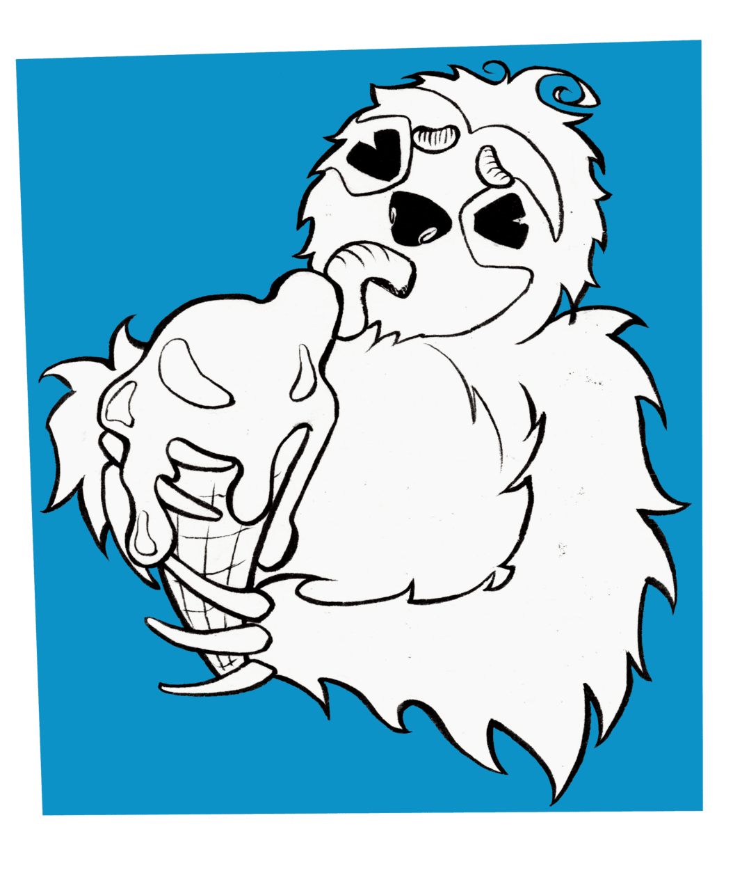 Cute sloth eating melting ice cream blue clipart transparent