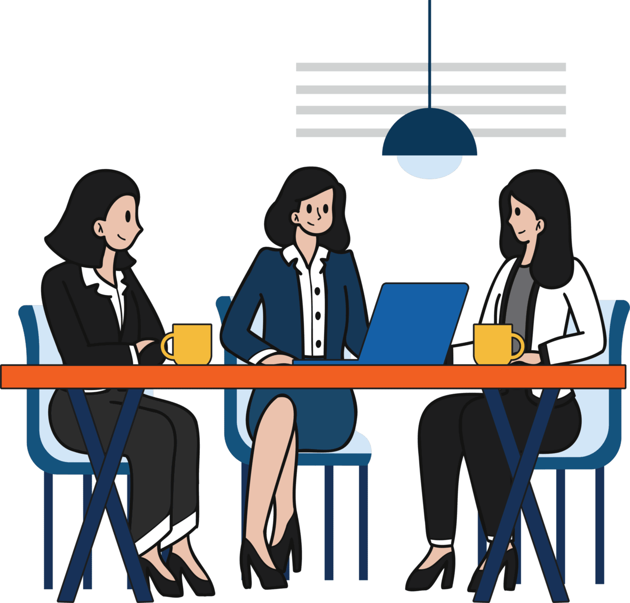 Business women meeting in conference room doodle style clipart background