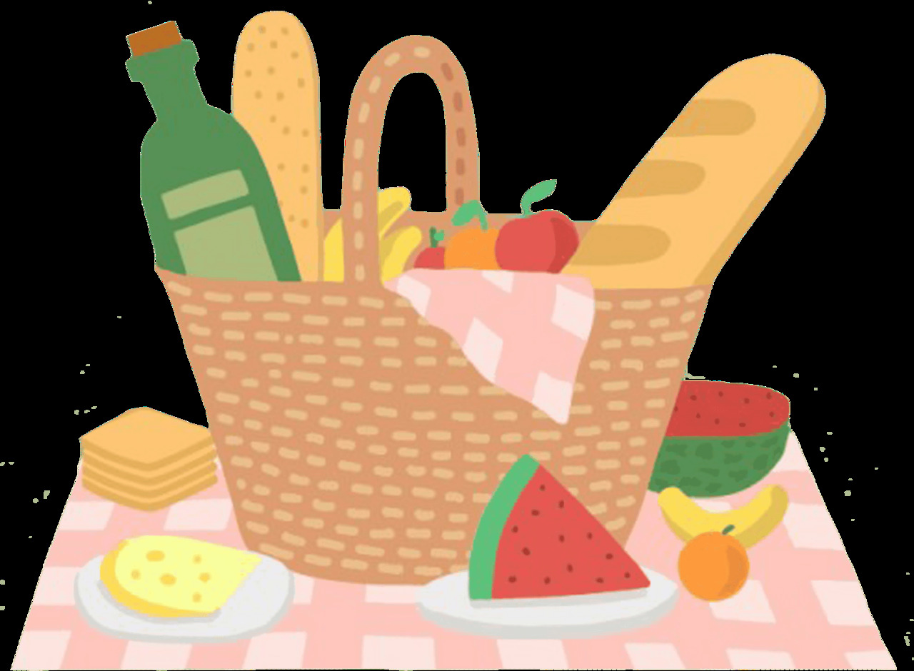 Picnic basket with food clipart logo