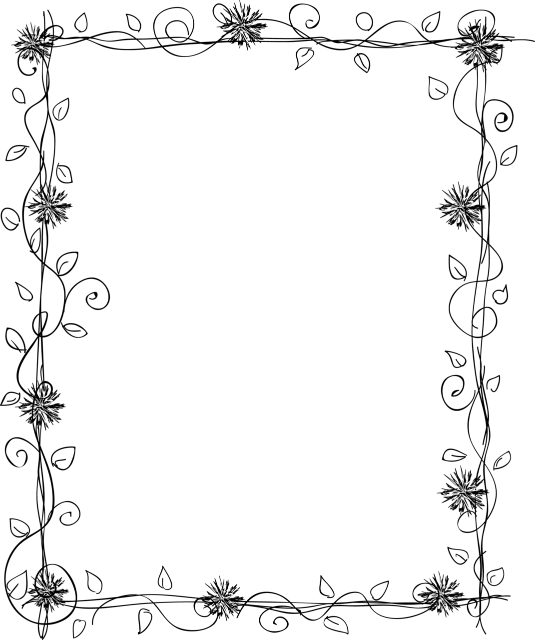 Floral black and white pin page clipart image 4