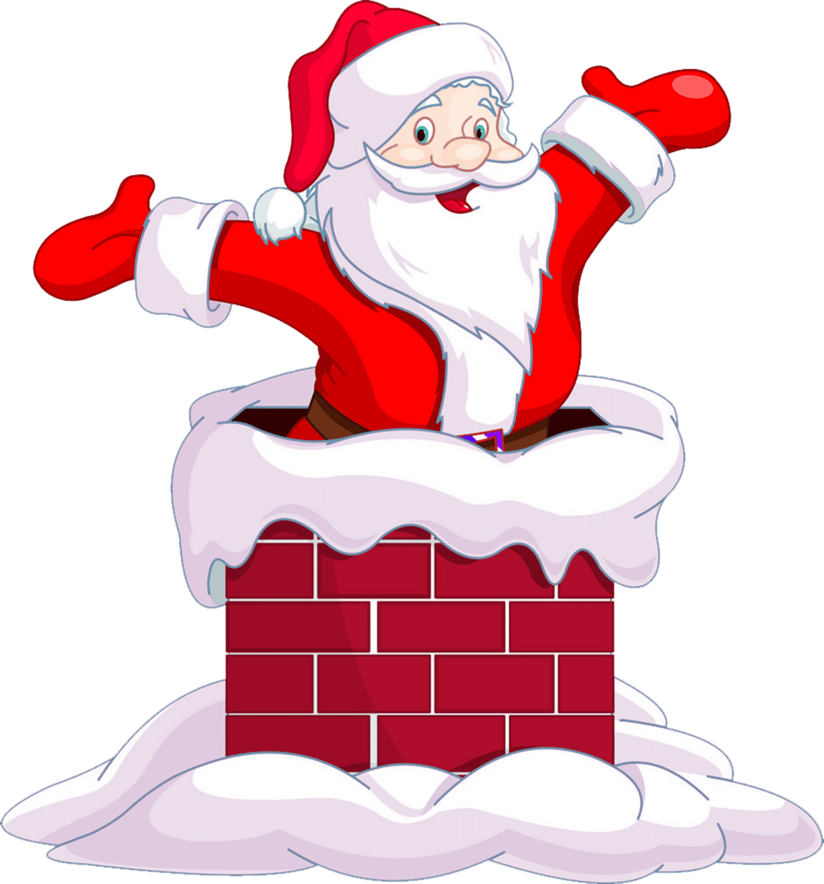 Santa claus jumping from house chimney vector image clipart