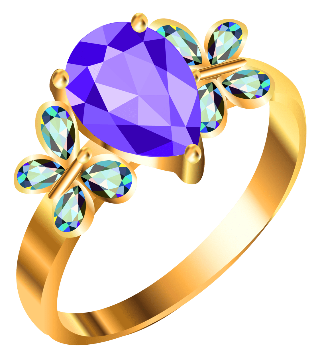 Gold ring with blue andpurple diamonds clipart high quality images and
