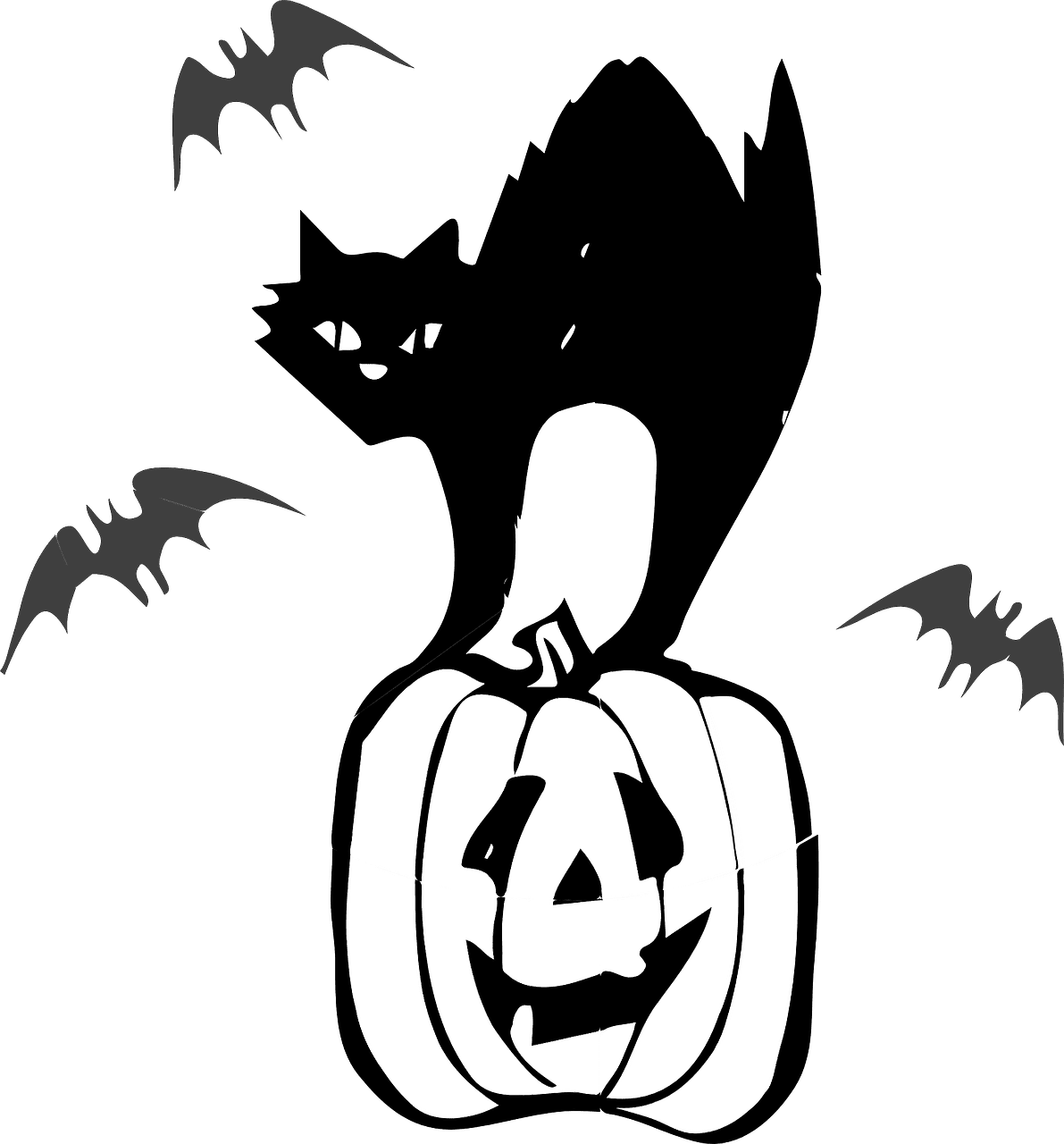 Pumpkin black and white jack lantern cat vector graphic clipart 2