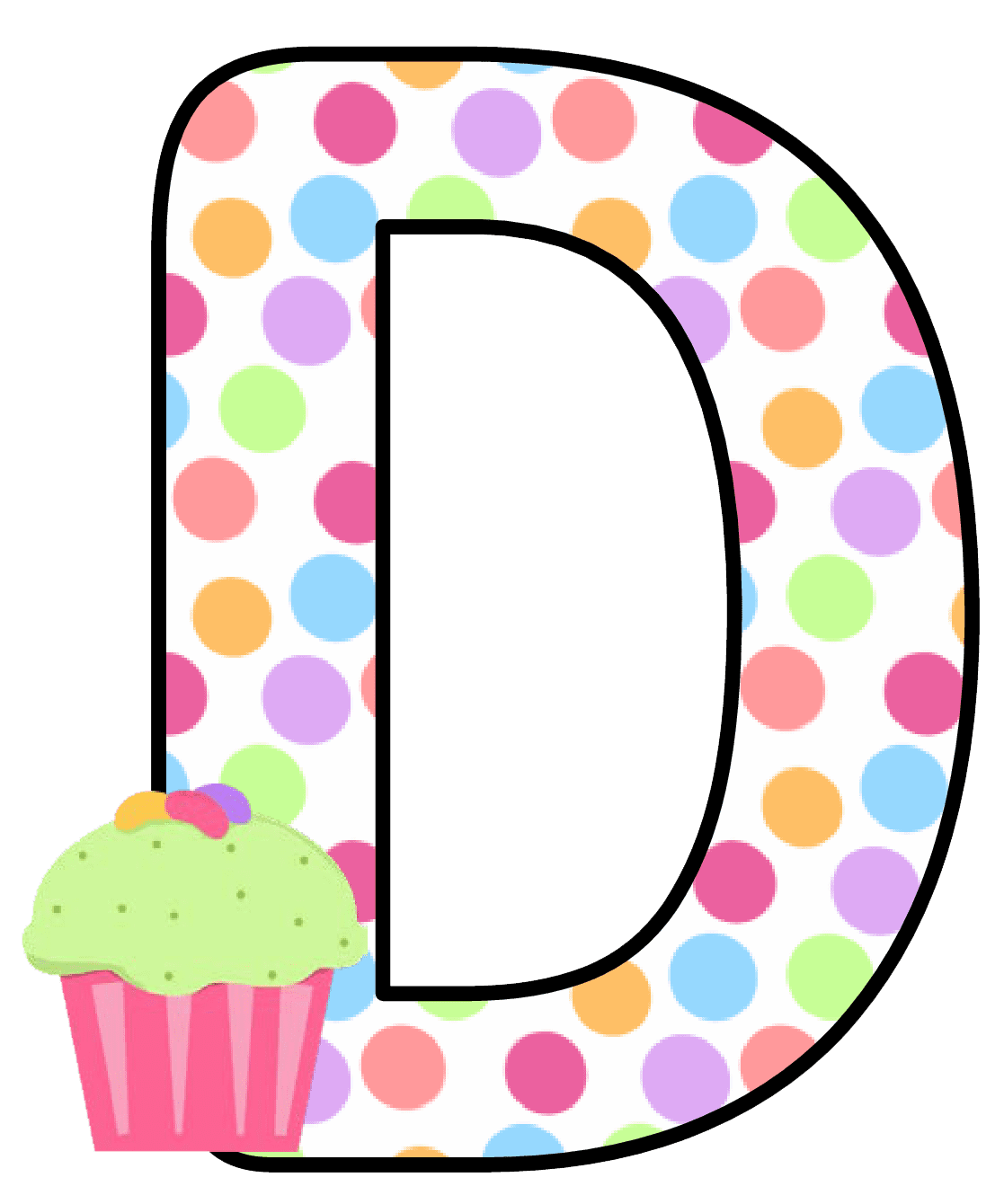 Letters abecedario con lunares de colores cupcakes alphabet with colored polka dots and clipart logo