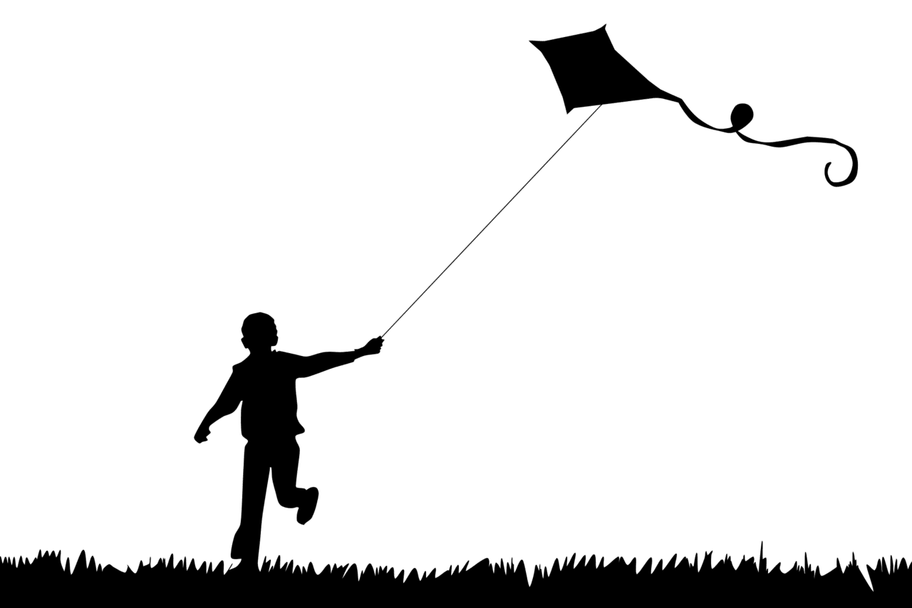 Boy flying kite clipart image