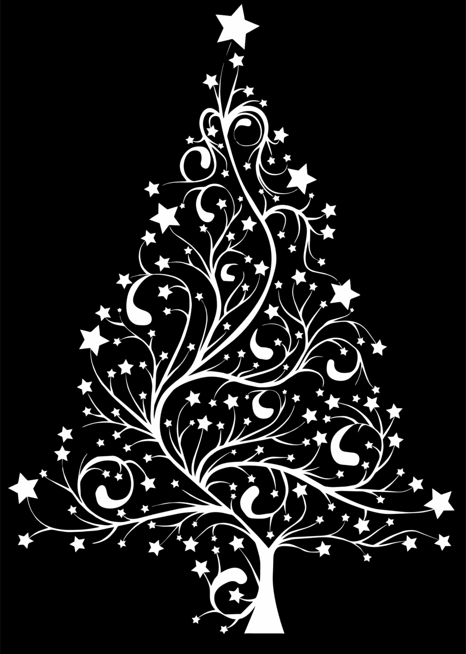 Christmas black and white starry tree clipart logo