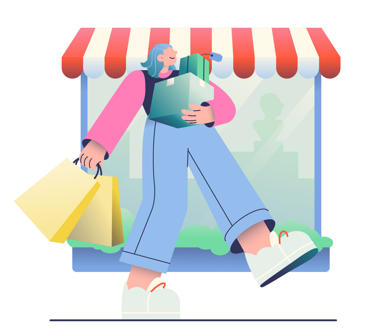 Walking woman walk with purchases after shopp clipart picture