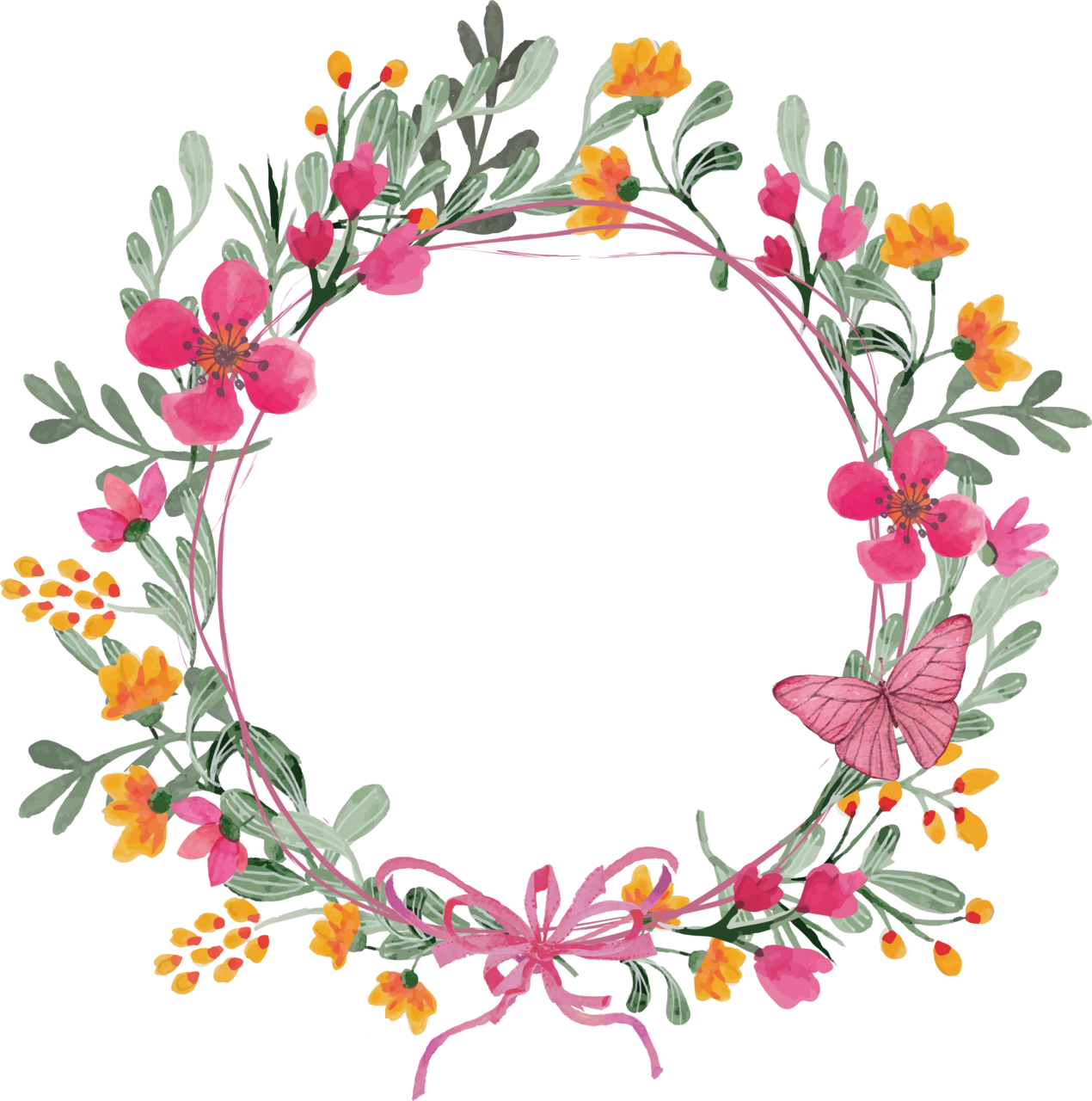 Watercolor flower wreath transprent decor flora leaf clea kis clipart background