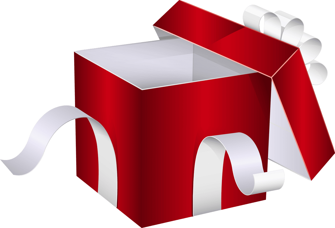 Open red box white bow clipart free