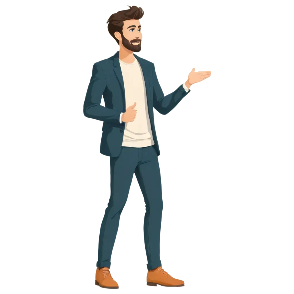 Cartoon style mbti man standing and speaking stage prompt clipart logo