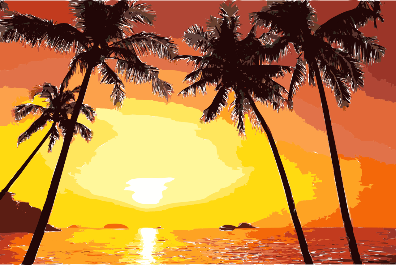 Cartoon tropical island sunset clipart image