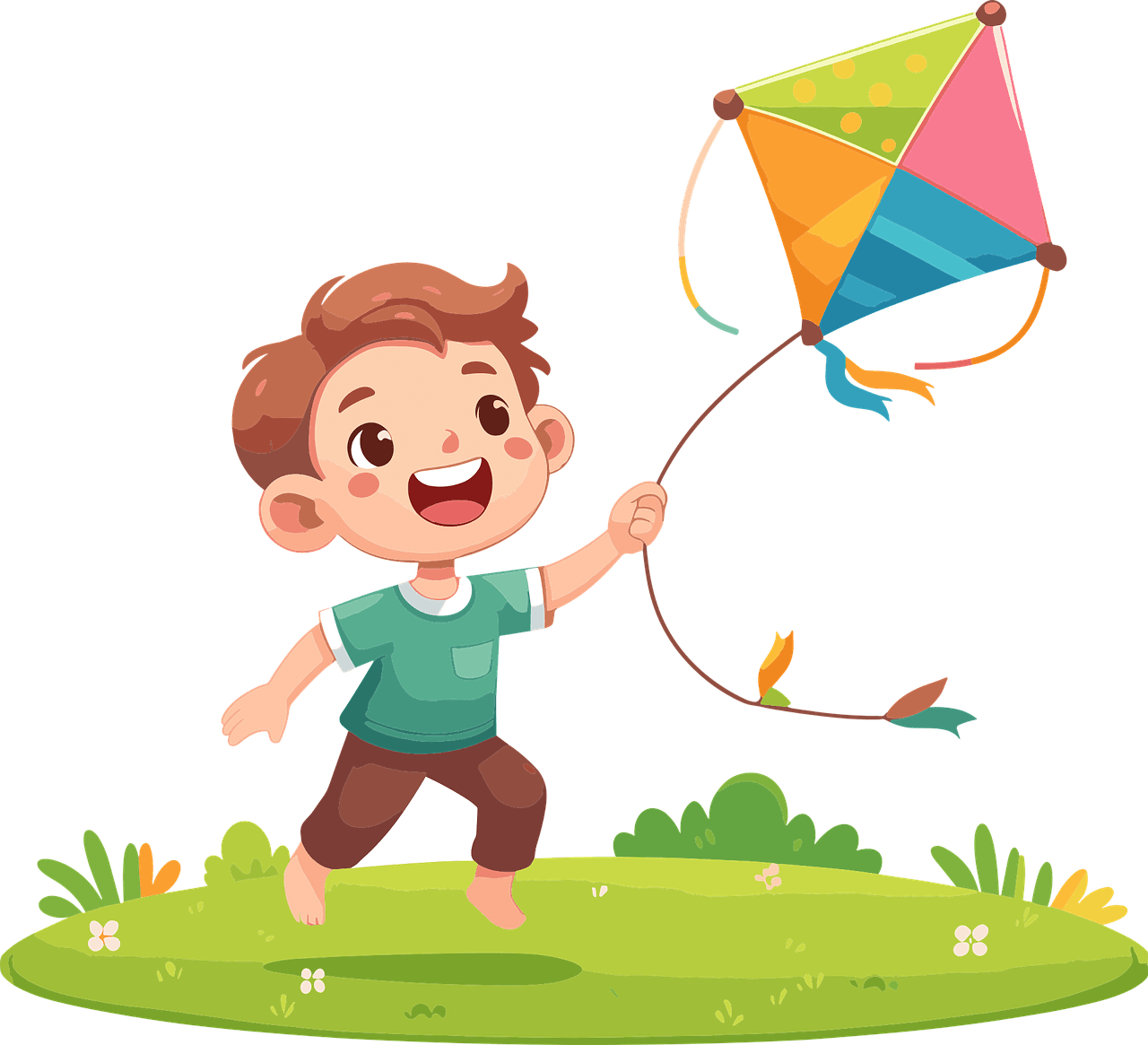 Kite flying little boy vector graphic clipart