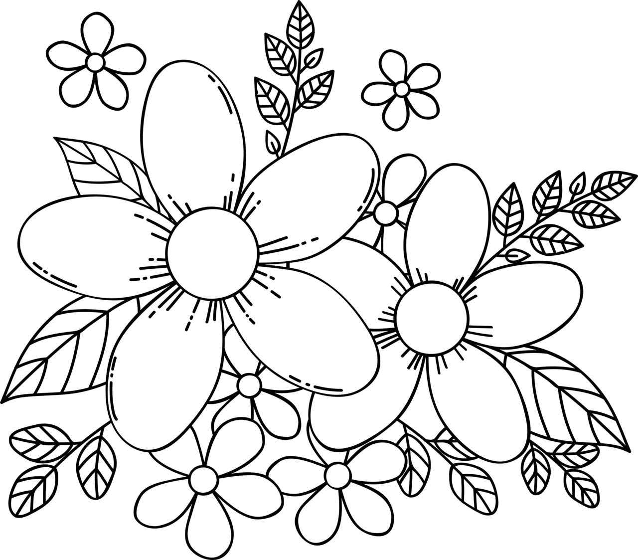 Floral black and white flowers hand drawn flower clipart image