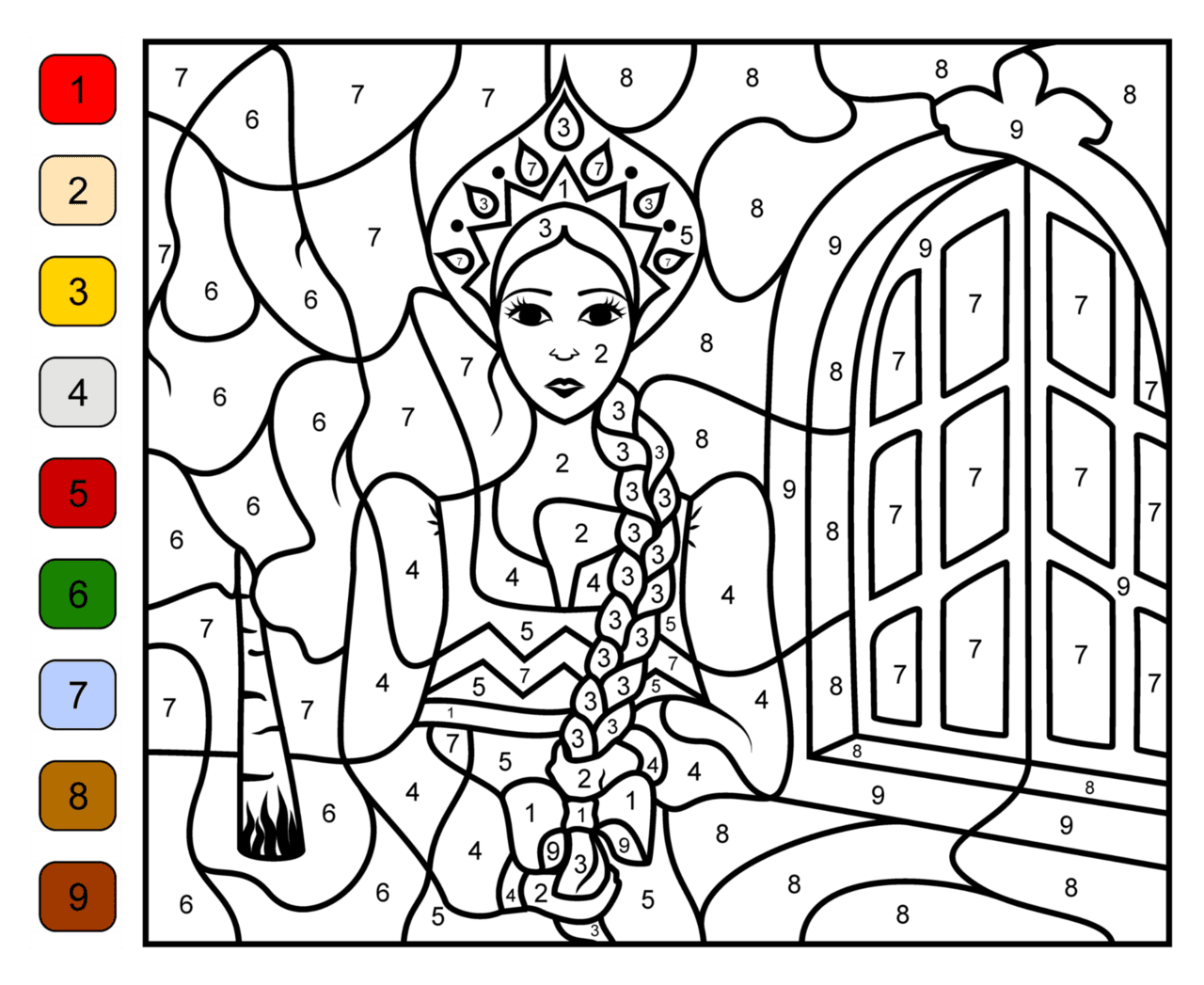 Coloring princess color by number pages printables printablee clipart photo
