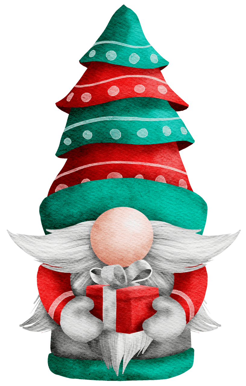 Gnome watercolor santa claus with christmas tree painting clipart photo