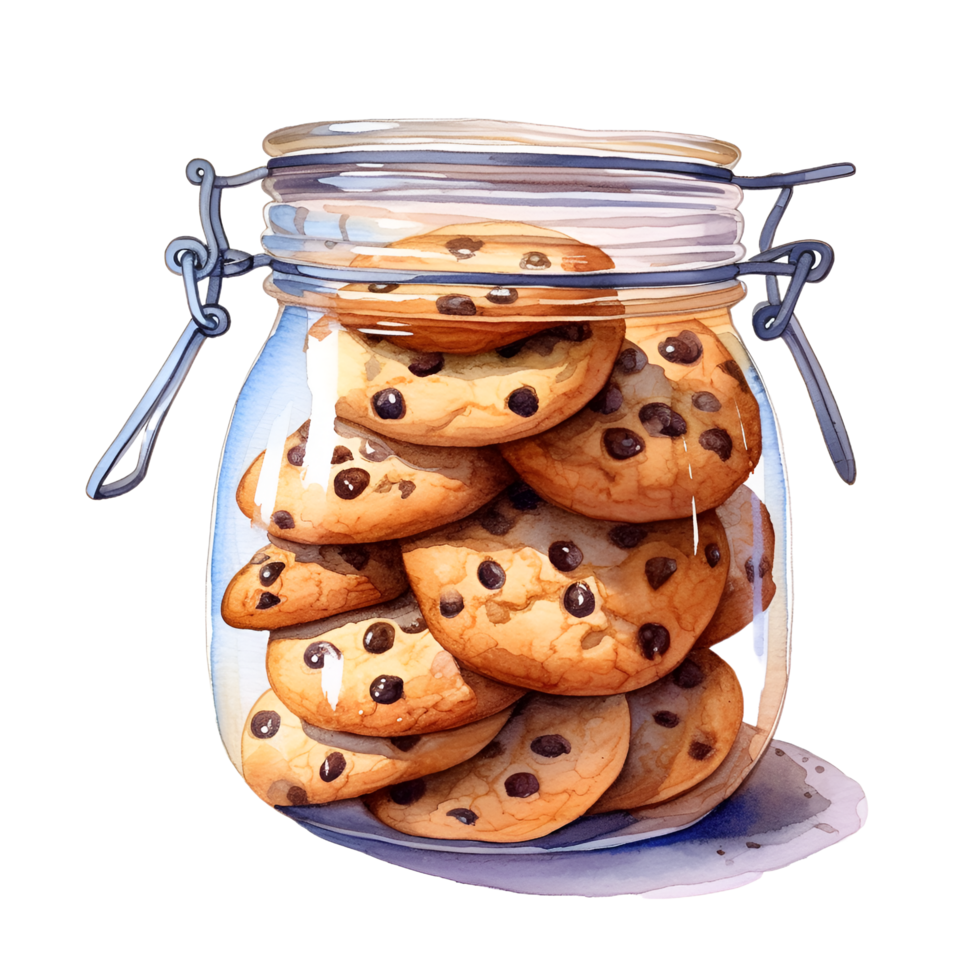 Chocolate chip cookies in jar watercolor clipart ai gene photo