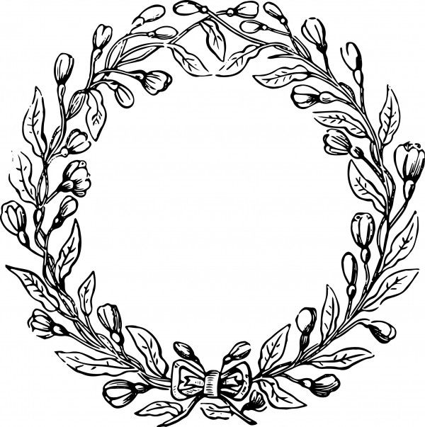 Floral black and white vector clipart image vintage wreath