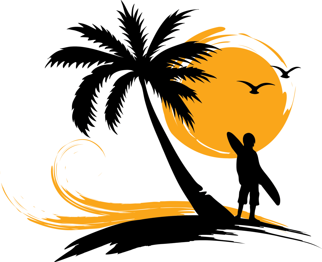 Arecaceae surfing sunset clipart photo