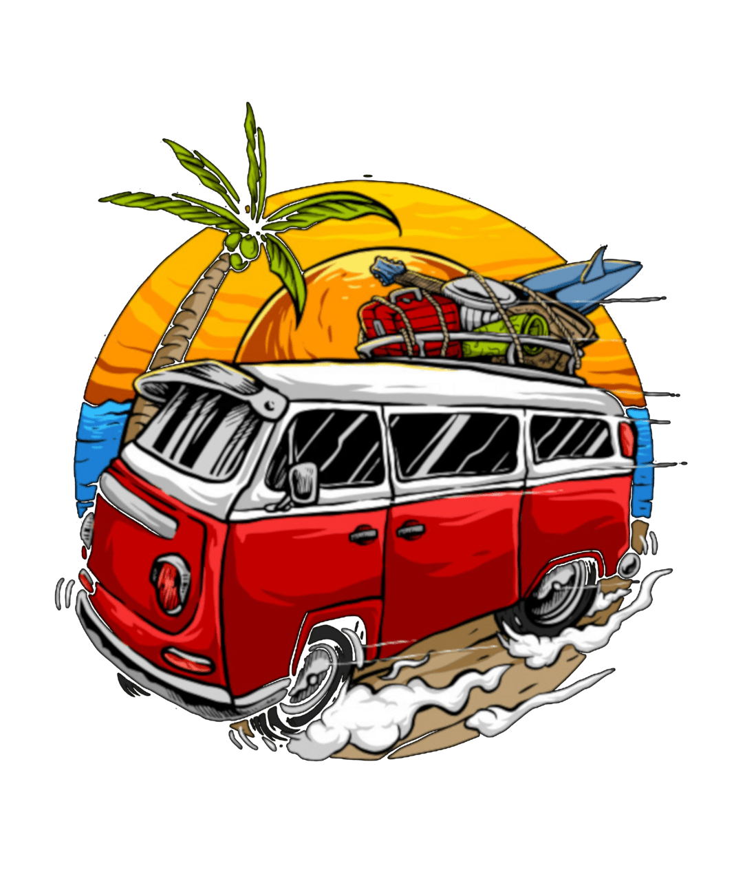 Holiday vintage car with sunset in the beach clipart clip art