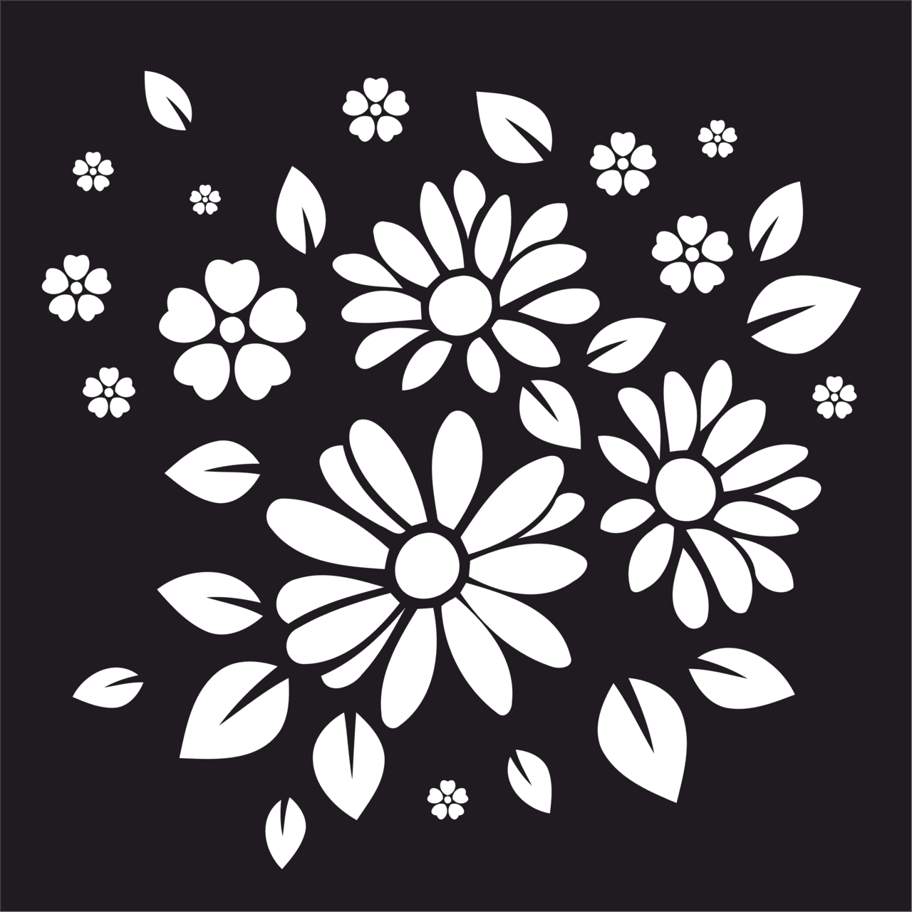 Floral black and white flower cut out vector dxf cad software clipart