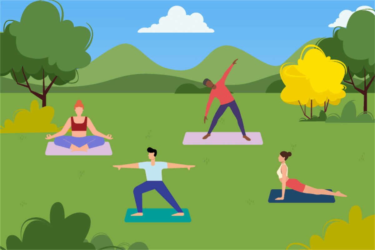 Yoga in the park city of clipart transparent