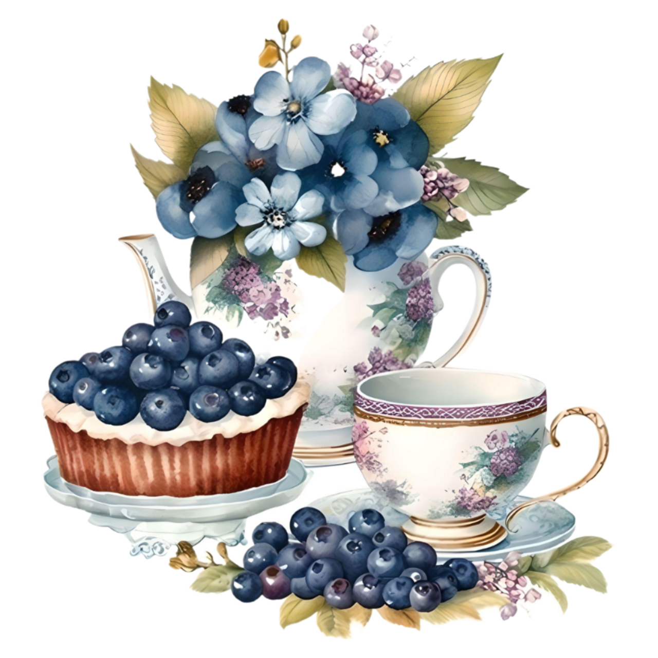 Blueberry tea time clipart logo