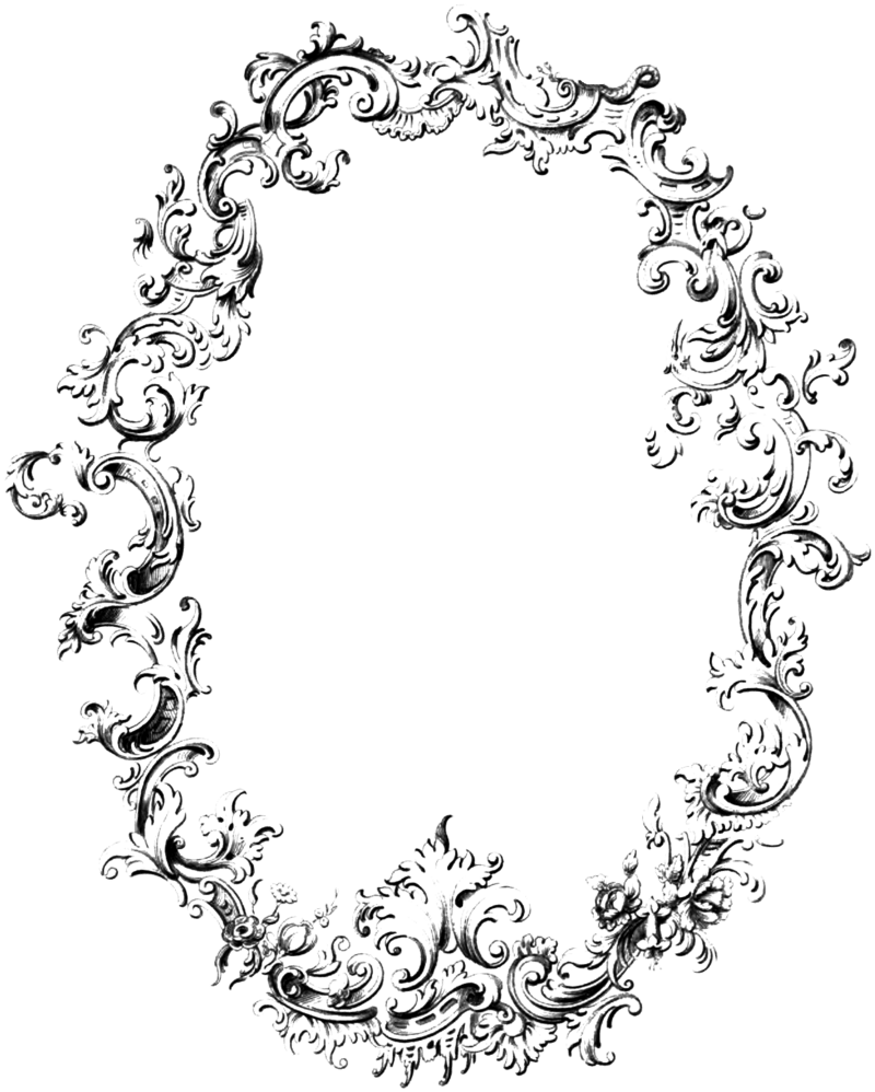 Floral black and white vintage frame for clipart picture