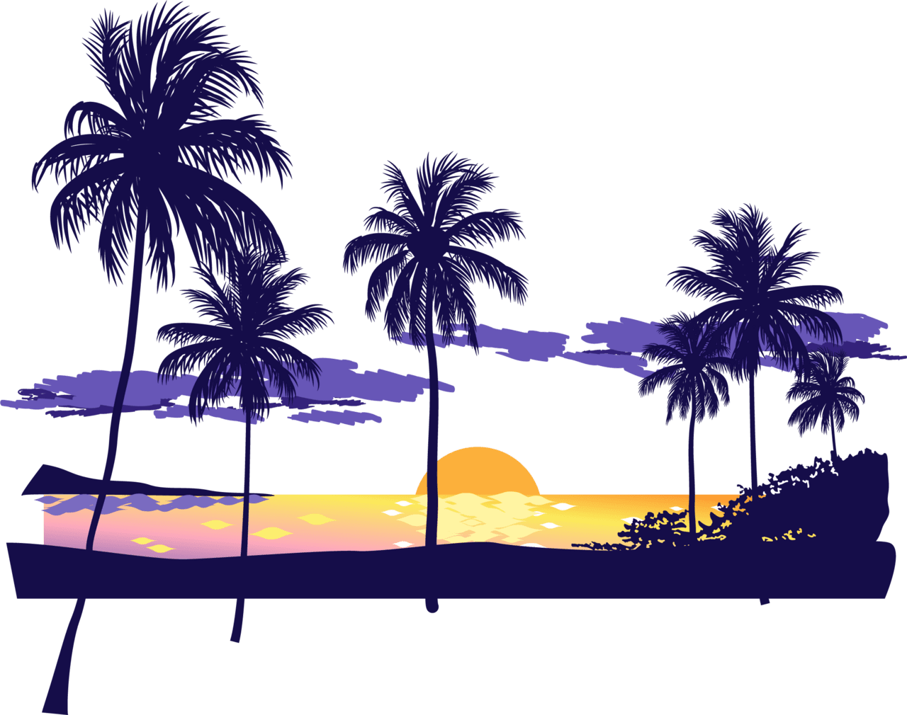 Sunset beach dusk clipart logo