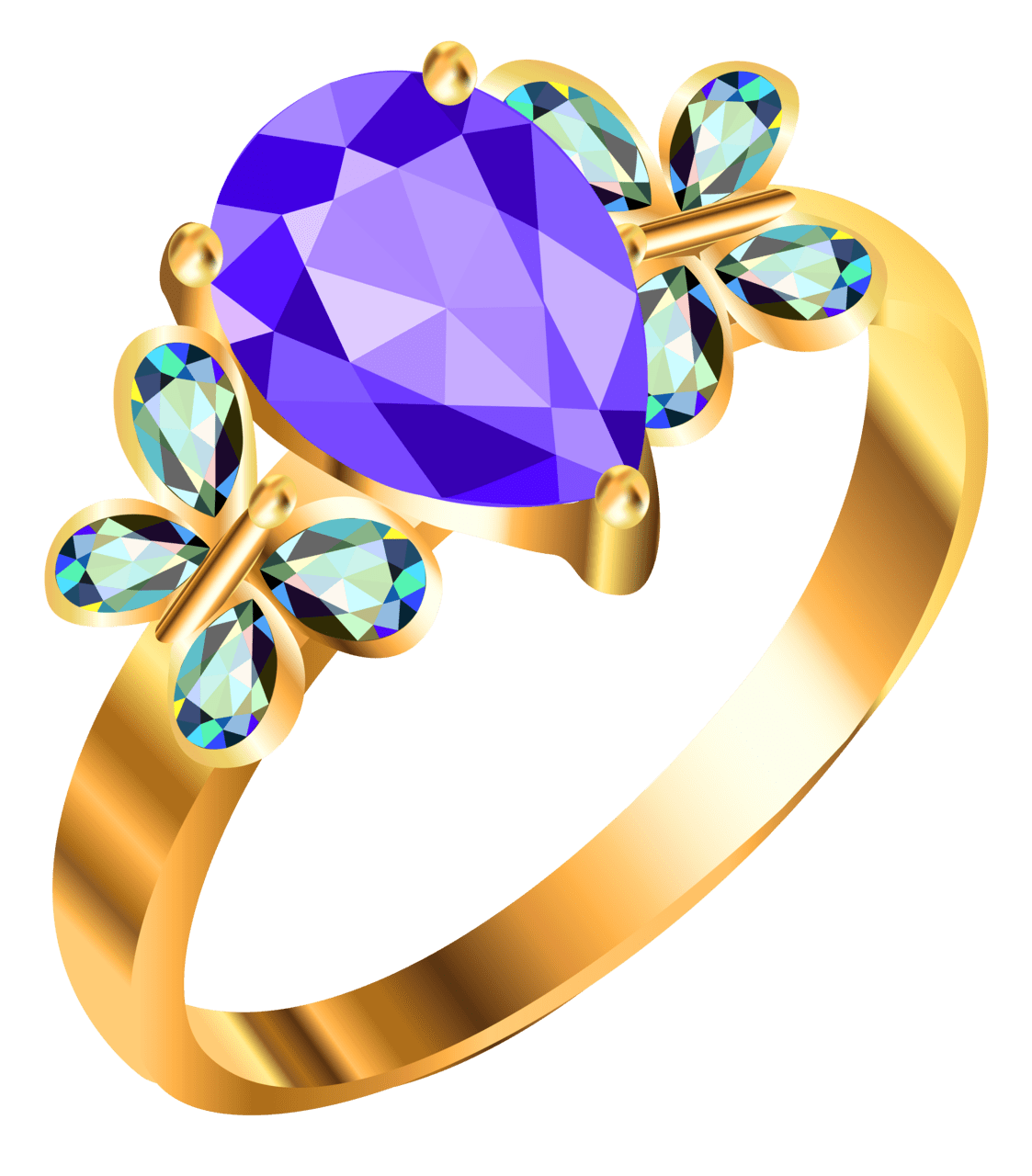 Gold ring with blue andpurple diamonds clipart clip art