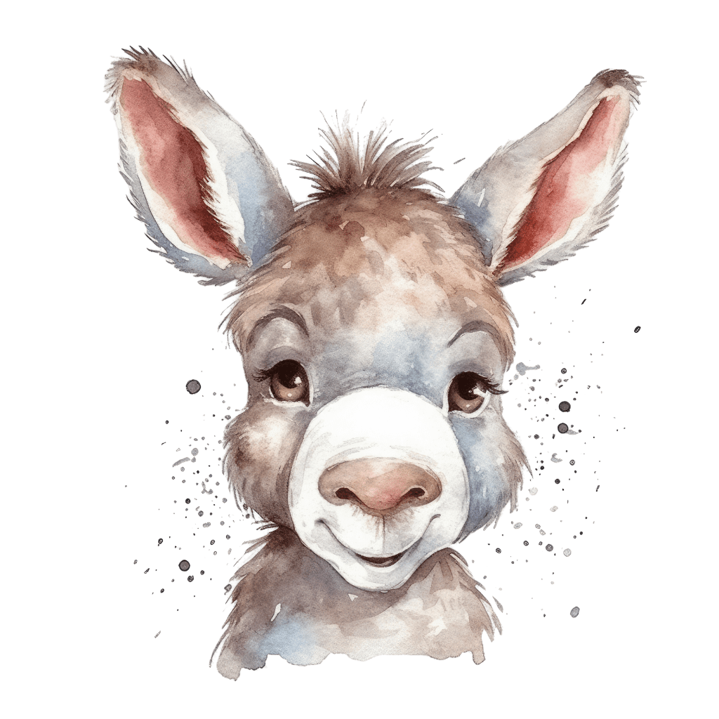 Watercolor baby donkey portrait of cuteness clipart logo