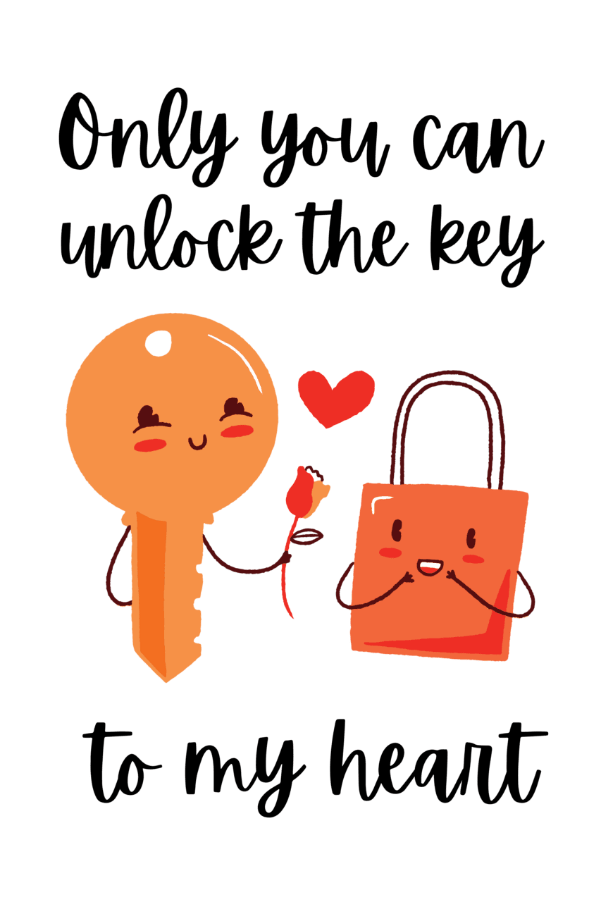 Happy valentines day cute unlock the key to my heart couple lovers greeting card clipart transparent